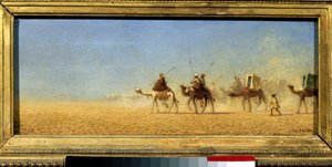 Karavaani ylittää aavikon. Charles Theodore Freren maalaus dit Bey Frere (1814-1888)