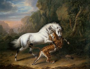Tiikeri hyökkäämässä arabien oriin, 1824