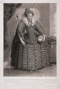 Kuningatar Elisabet I pitelee valtikka ja pallo, 1868