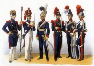 Ranskan armeijan univormut: Kansalliskaarti (tykistö ja ratsuväki) 18-1800-luvulla, kaiverrus Charles Vernierin (1831-1887)
