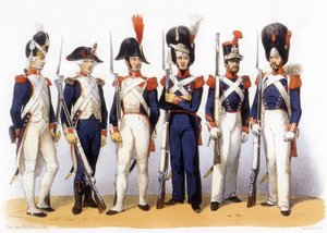Ranskan armeijan univormut, kansalliskaarti (jalkaväki) 18-1800-luvulla, kaiverrus Charles Vernier (1831-1887)