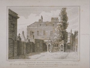 Näkymä Warwick Housesta, kaiverrettu Samuel Rawle (1771-1860) ja julkaissut John Booth (1794-1855) 1818 tekijältä Charles Warren