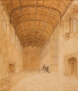 Crosby Hall (nro 2), noin 1818 (vesiväri paperille). tekijältä Charles Wild