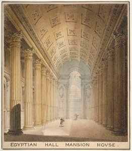 Sisäkuva Egyptian Hallista, Mansion House, Lontoon kaupunki, 1820 tekijältä Charles Wild