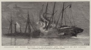Törmäys Havren edustalla La Champagnen ja La Ville de Rio Janeiron välillä tekijältä Charles William Wyllie