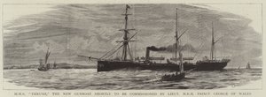 HMS Thrush, uusi tykkivene, joka otetaan pian käyttöön luutnantti HRH Walesin prinssi Georgelta tekijältä Charles William Wyllie