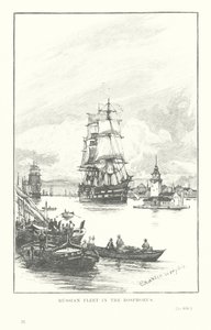 Venäjän laivasto Bosporissa (litografia) tekijältä Charles William Wyllie