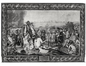 Ludvig XIV (1638-1715) Douain piirityksessä heinäkuussa 1667, Gobelins Workshop tekijältä Charles attr. to Le Brun