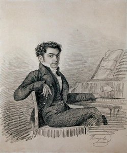 Muotokuva säveltäjä Aleksei N. Verstovskista (1799-1862) (hiili paperille)