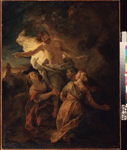 Kristus ja pyhät naiset. (Kristus ja pyhät naiset). Jeesus Kristus nousee ylös kolmen neitsyen edessä. Charles de La Fossen (1636-1716) maalaus, alkuvuodesta 1680. Ranskalaista barokkityylistä taidetta. Öljy kankaalle. Pushkin-museo, Moskova. tekijältä Charles de la Fosse