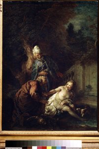Susanna ja vanhimmat. Charles de La Fossen (1636-1716) maalaus vuoden 1700 jälkeen. Öljy kankaalle. Barokkin taidetta. Kuvataidemuseo, Pushkin, Moskova