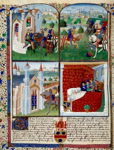 Kuva Tristanin romaanista: alku, turnaus ja kuolema. Pienoiskuva mestari Dit De Charles Du Mainesta (noin 1450 - 1460). Chantilly, Musee Conde