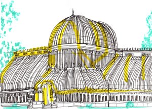 Kasvitieteellinen puutarha, Belfast, 2021 (kynä & akryylimerkki) tekijältä Charlotte Orr
