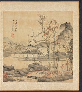 Maalauksia muinaisten mestareiden mukaan: Daoisti ja kurkuri syysmaisemassa, 1598-1652. tekijältä Chen Hongshou