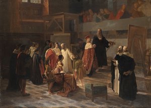 Ludovico il Moro vierailee Leonardo da Vincin luona Santa Maria delle Grazien luostarin ruokasalissa tekijältä Cherubino Cornienti
