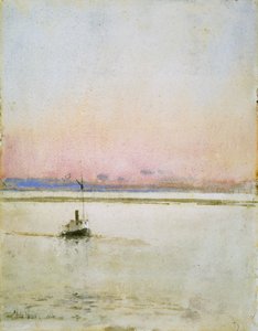 Auringonlasku (akvarelli paperille) tekijältä Childe Frederick Hassam
