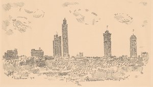 New Yorkin siluetti, tummat rakennukset tekijältä Childe Hassam