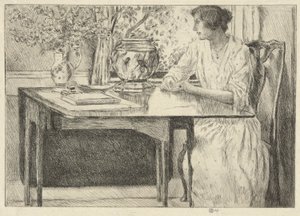 Colonial Table (Holley House, Cos Cob) (recto); Maisema navetta (käänteinen) tekijältä Childe Hassam