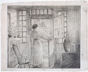 Hollantilainen ovi (etupuoli), kreikkalainen tanssi (kääntöpuoli) tekijältä Childe Hassam