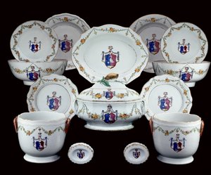 Famille ruusun armorial illallinen, joka on maalattu Tranefelt of Swedenin käsivarsilla (keramiikka) tekijältä Chinese School
