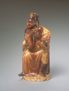 Guandi-hahmo, joka istuu, 1300-1400-luku (veistetty norsunluu) tekijältä Chinese School
