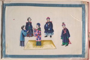 Albumi, 1800-luvun loppupuoli (kahdentoista lehden albumi; tussi ja väri piikkipaperille, sidottu punaiseen damastiin). tekijältä Chinese School