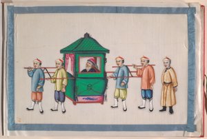 Albumi, 1800-luvun loppupuoli (kahdentoista lehden albumi; tussi ja väri piikkipaperille, sidottu punaiseen damastiin). tekijältä Chinese School