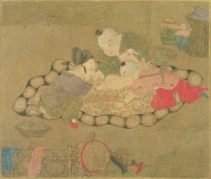 Lapset leikkivät, Ming-dynastia, 1500 (wc silkki) tekijältä Chinese School