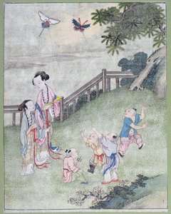 Lapset leikkivät leijoilla, tekijältä Chinese School