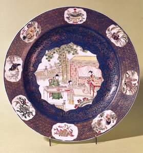 Pyöreä astia, jossa musiikkikohtaus, Kangxi-kausi (1662-1722) (posliini)
