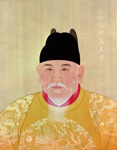 Keisari Chu Yuan-Chang (1328-98) Ming-dynastian perustaja (kynä, muste ja läpinäkymätön akvarelli paperilla) tekijältä Chinese School