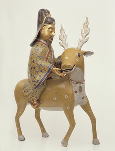 Kuolematon hahmo ratsastamassa peuralla (cloisonne emali) tekijältä Chinese School