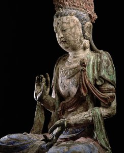 Suuri istuva bodhisattva kädet ylhäällä, Jin-dynastia (1115-1234) (puu ja pigmentti) (yksityiskohta) (katso 206546)