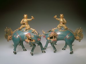 Qilin-pari, Qianlong-kausi (1736-1795) (cloisonne & champleve emali kullatulla metallilla) (katso yksityiskohdat 272143)