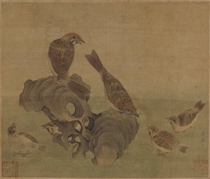 Varpuset ruokkivat poikasiaan, Ming- tai Qing-dynastia