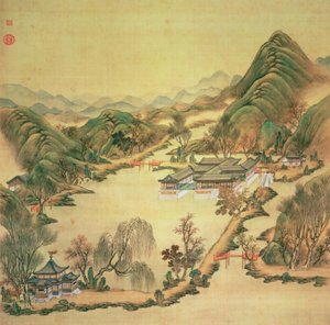 Näkymä Kesäpalatsille, Peking (väri silkillä) tekijältä Chinese School
