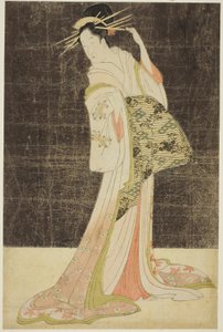 Valikoima kauneutta Pleasure Quartersista (Seiro bijin awase): Uudenvuoden lomia varten palkatut kurtisaanit - Ogiyan Takigawa, n. 1794 (värillinen puupainatus; oban)