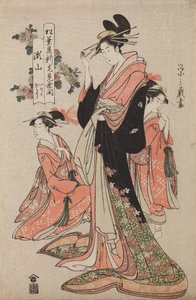 Matsuba-yan talon oiran Seyama kamurojensa Irokan ja Yukarin kanssa / Matsuba-ya Seyama, sarjasta: Matsuba-yan uuden talon avajaisjuhla tekijältä Chobunsai Eishi