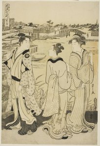 Ono no Komachi at Seki Temple, from the series The Fashionable Seven Komachi (Furyu nana Komachi), c.1788 (colour woodblock print; oban) tekijältä Chobunsai Eishi