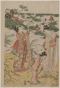 Naiset jahtaamassa sirkat syysnummella, 1790-luvun alussa. tekijältä Chobunsai Eishi