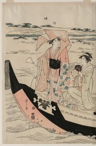 Naiset huviveneessä Sumida-joella tekijältä Chobunsai Eishi