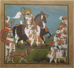 Maharana Bhim Singh ja seurakunta lähtevät metsästykseen, n. 1805-10.