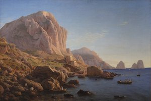 Kalliorannikko, Capri. Auringonnousun jälkeen
