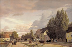 Näkymä kadulle Østerbrossa Kööpenhaminan ulkopuolella. Aamuvalo, 1836