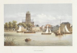 Näkymä Dordrechtiin Näkymä Vuilpoortin puolelta (otsikko esineessä) Näkymä Dordrechtista vuonna 1864 (sarjan nimi esineellä) tekijältä Christiaan Bos