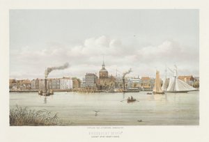 Näkymä Groothoofdspoortille Dordrechtissa Näkymä suuresta päästä (otsikko esineessä) Dordrecht vuonna 1864 (sarjan nimi esineellä) tekijältä Christiaan Bos
