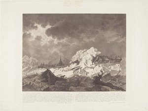 Näkymä Ysgangiin ja Dykbreakiin Vuurenissa Gorcumin luona 22. helmikuuta 1799 / Vue des Glaces qui S
