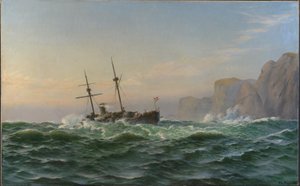 Panssaroitu alus "Iver Hvitfeldt" ohitti Forbjerget Statin matkalla Trondhjemiin kesällä 1893 tekijältä Christian Blache