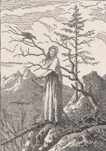 Nainen korpin kanssa Nainen korpin kanssa syvyydessä, luultavasti 1803. tekijältä Christian Friedrich
