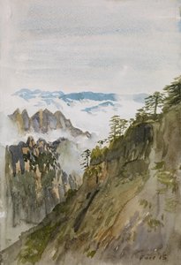 Keltaisen vuoren mäntyjä, Huangshan, 2015 (vesiväri paperille)